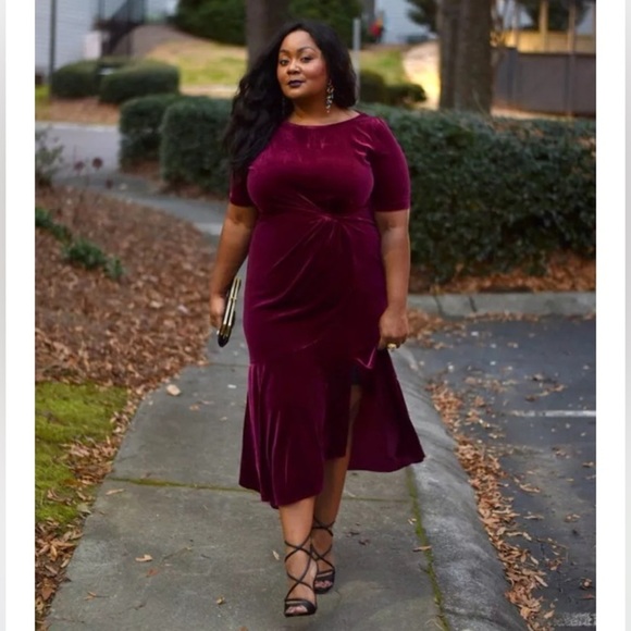 Lane Bryant Burgundy Velvet MIDI Front Slit Dress Size 18/20 Event Holiday Party - Picture 14 of 16
